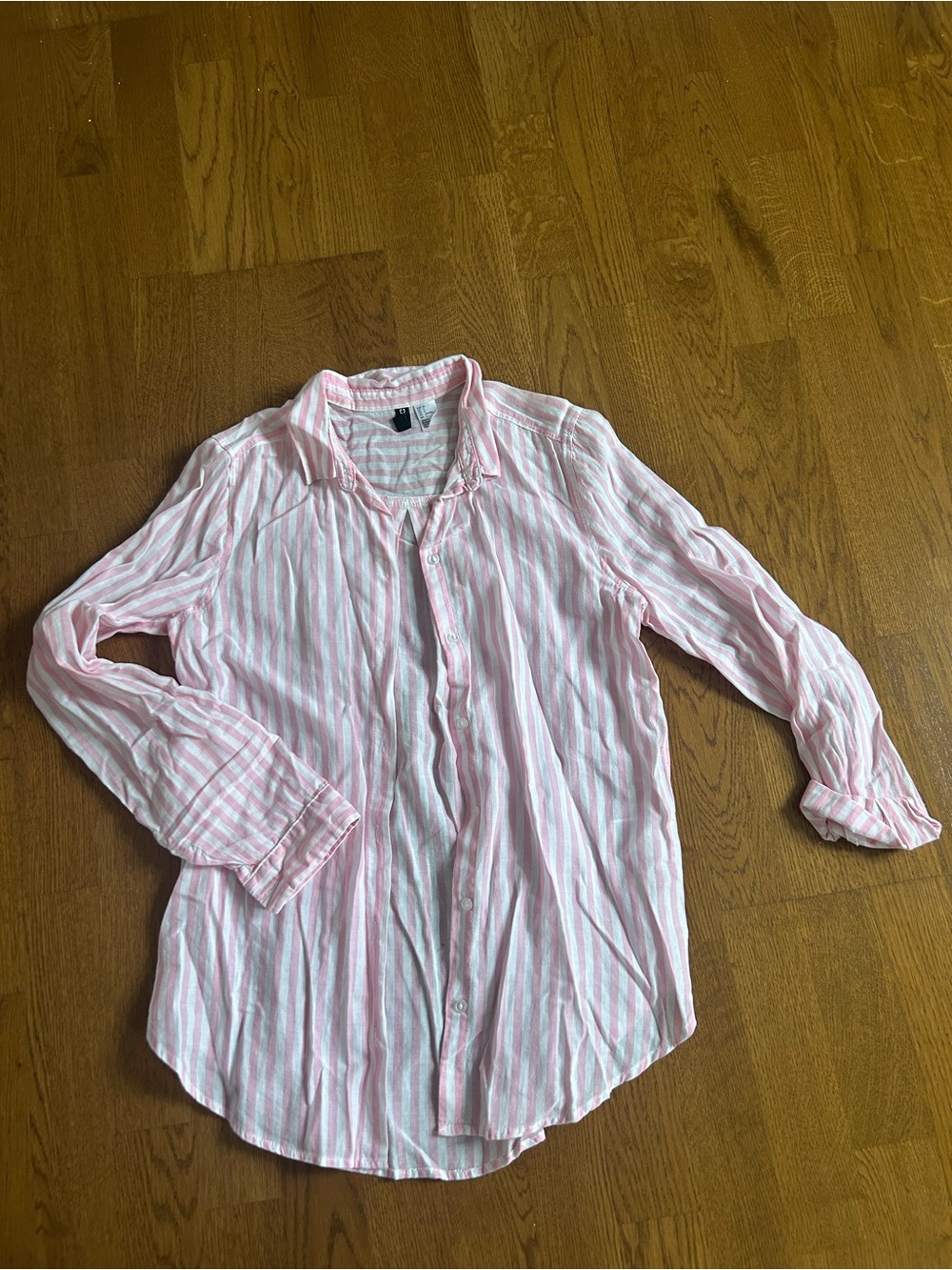 Divided Pink and White Striped Button-Up Blouse